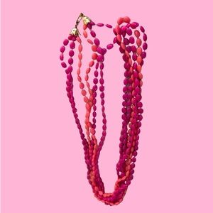 Vintage Six Strand Opera Length Necklace w/ Pink & Lavender Beads